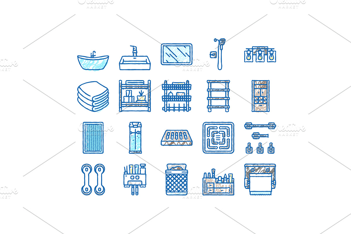 bathroom interior home icons hand, an Object Illustration by pikepicture