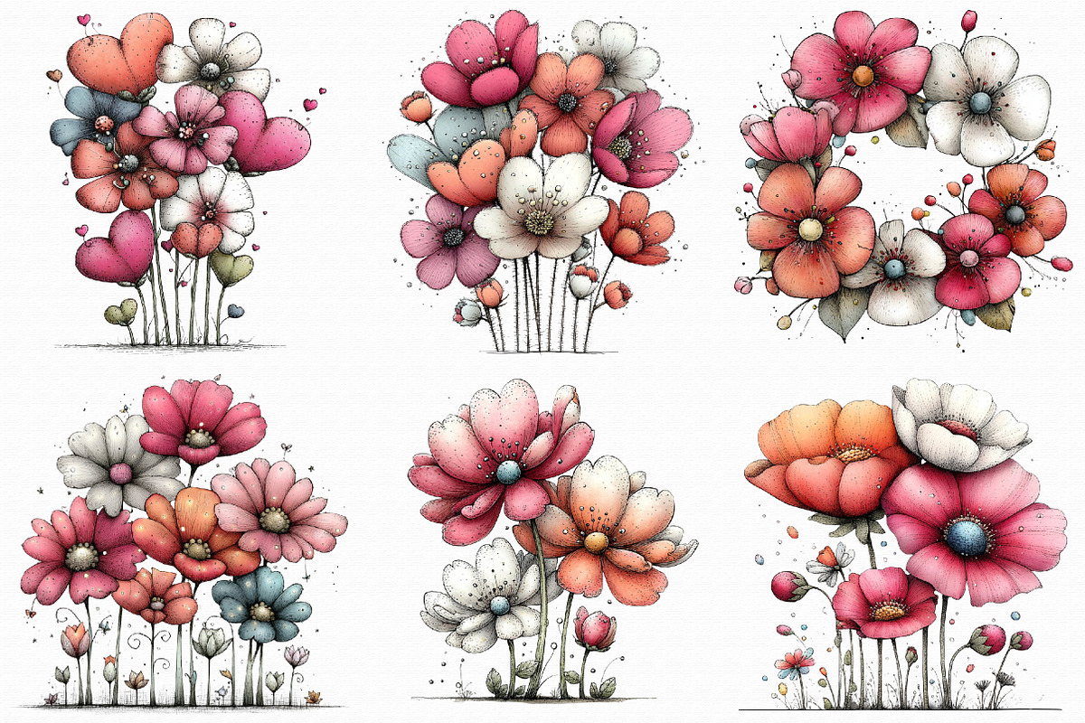Whimsical Flowers Spring Clipart, an Illustration by Libby Wishes (Photo 2 of 8)