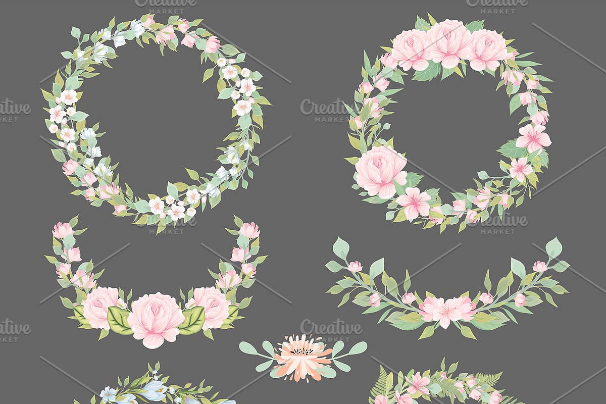 Flower wreaths and branches, a Decorative Illustration by HmarkaShop (Photo 2 of 6)