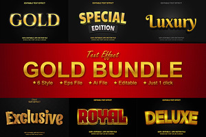 6 Text Effect Gold Bundle Eps