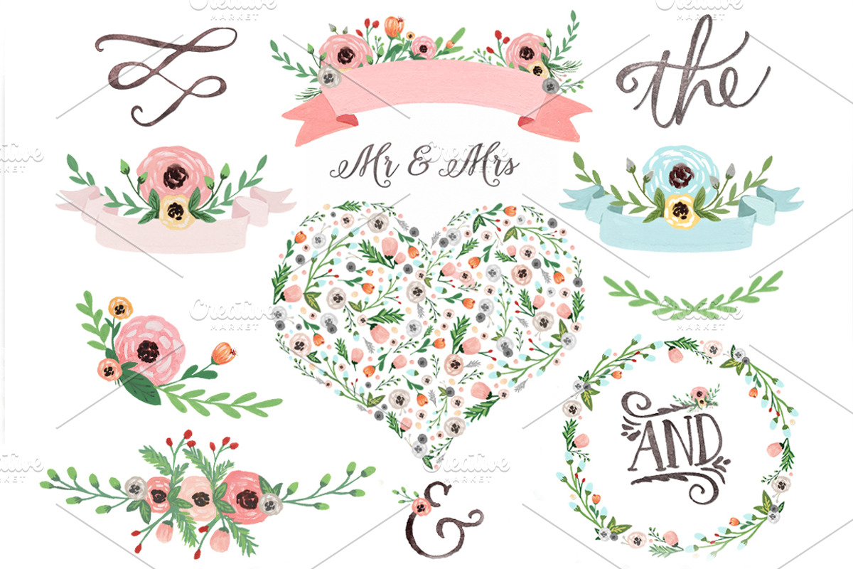 Pastel watercolor floral clipart, an Illustration by DigitalCloud (Photo 1 of 2)