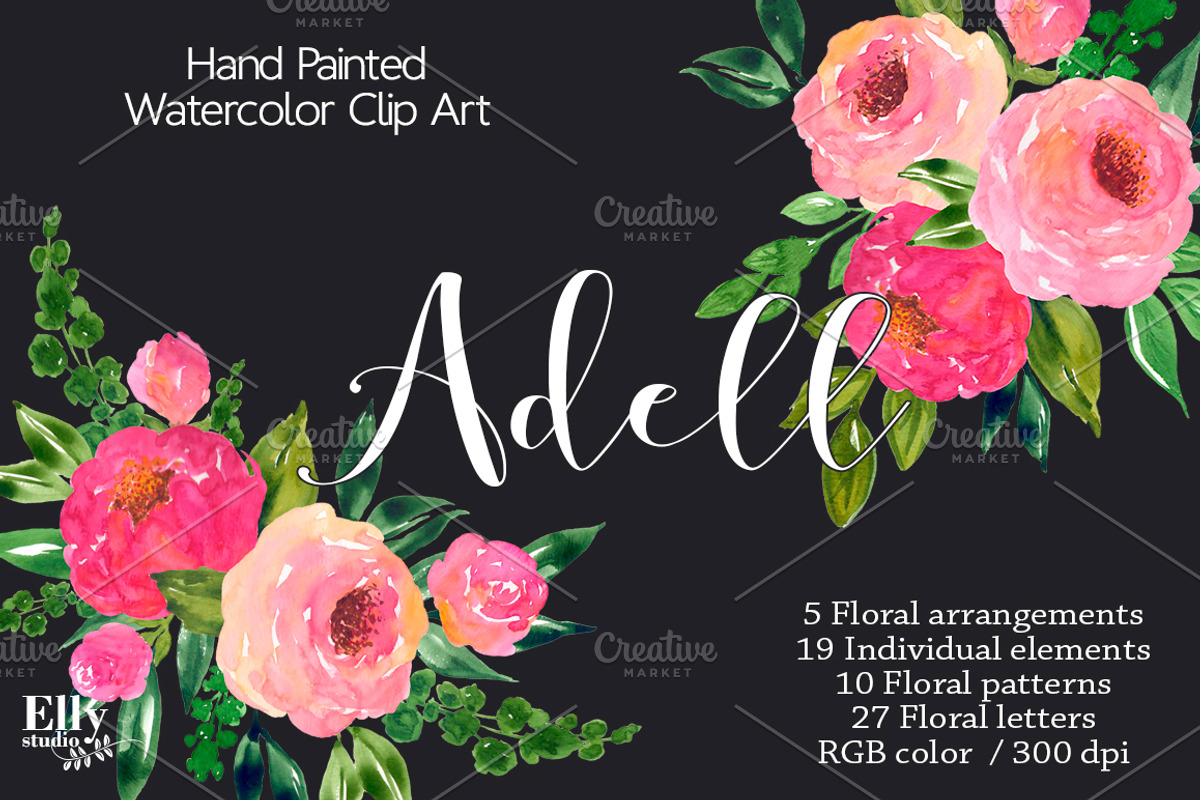 Watercolor Roses Clip Art - Adell, an Illustration by Elly Studio (Photo 1 of 7)