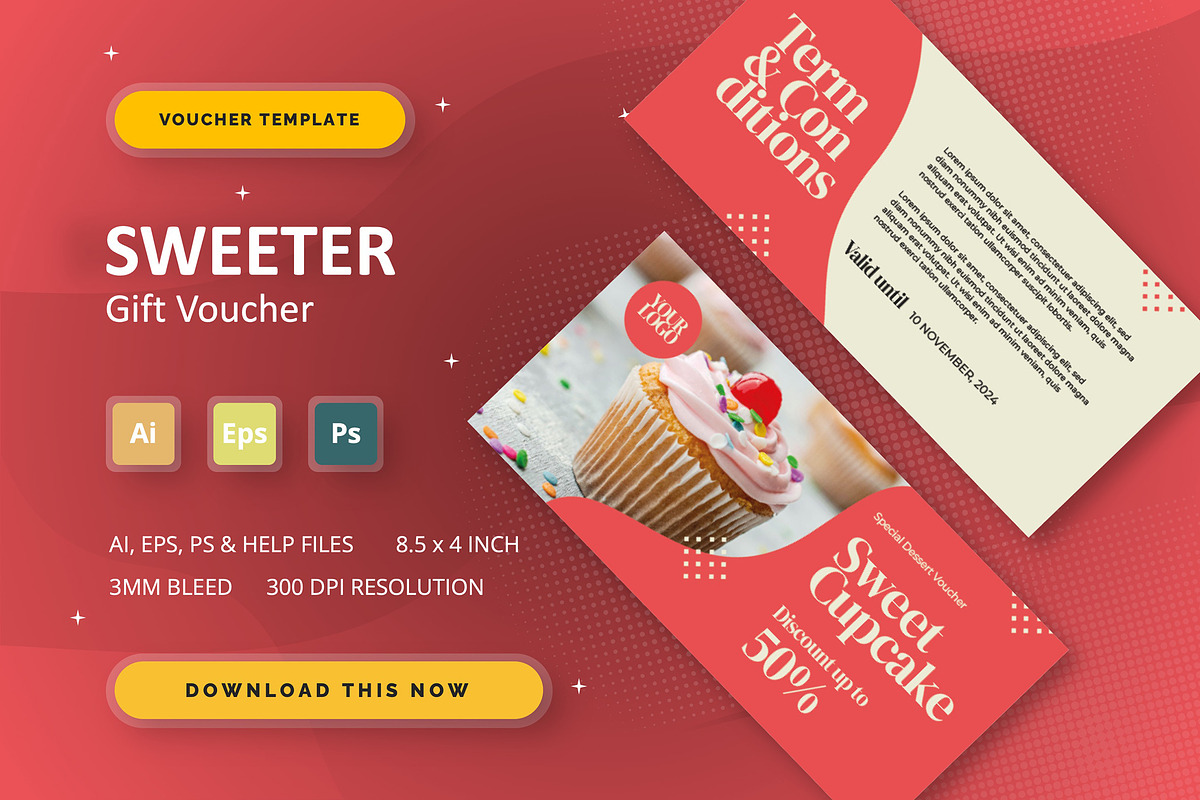 Sweeter - Gift Voucher, a Print Template by StreaksideStd