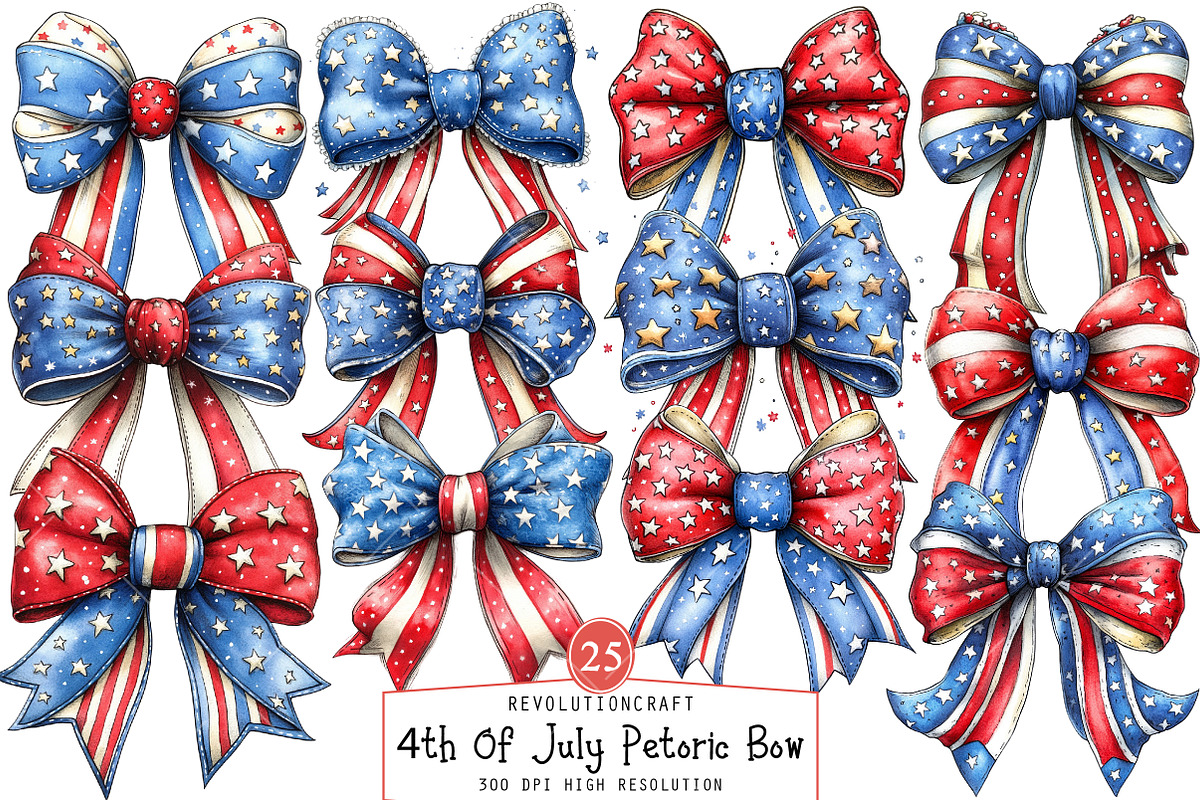4th Of July Pterotic Bow Clipart, an Illustration by OK Design (Photo 1 of 6)