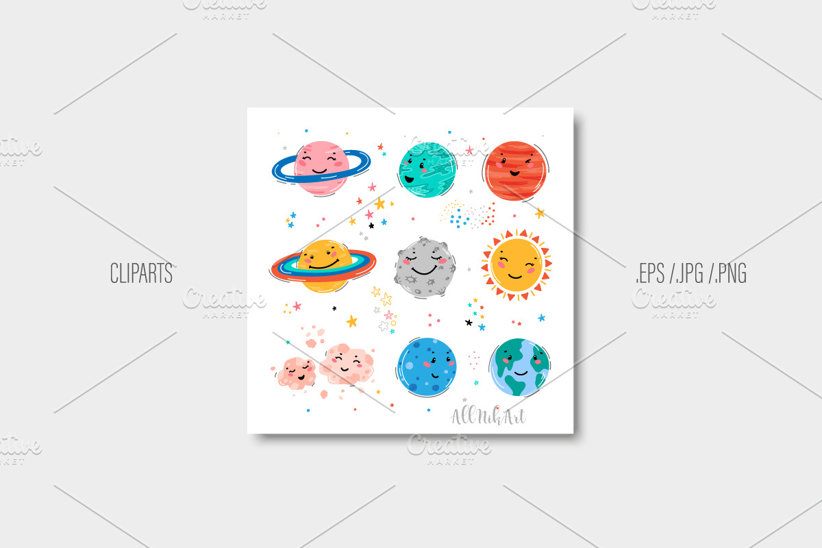 Cute Space Digital Papers & Cliparts, a Pattern Graphic by AllNikArt (Photo 2 of 5)