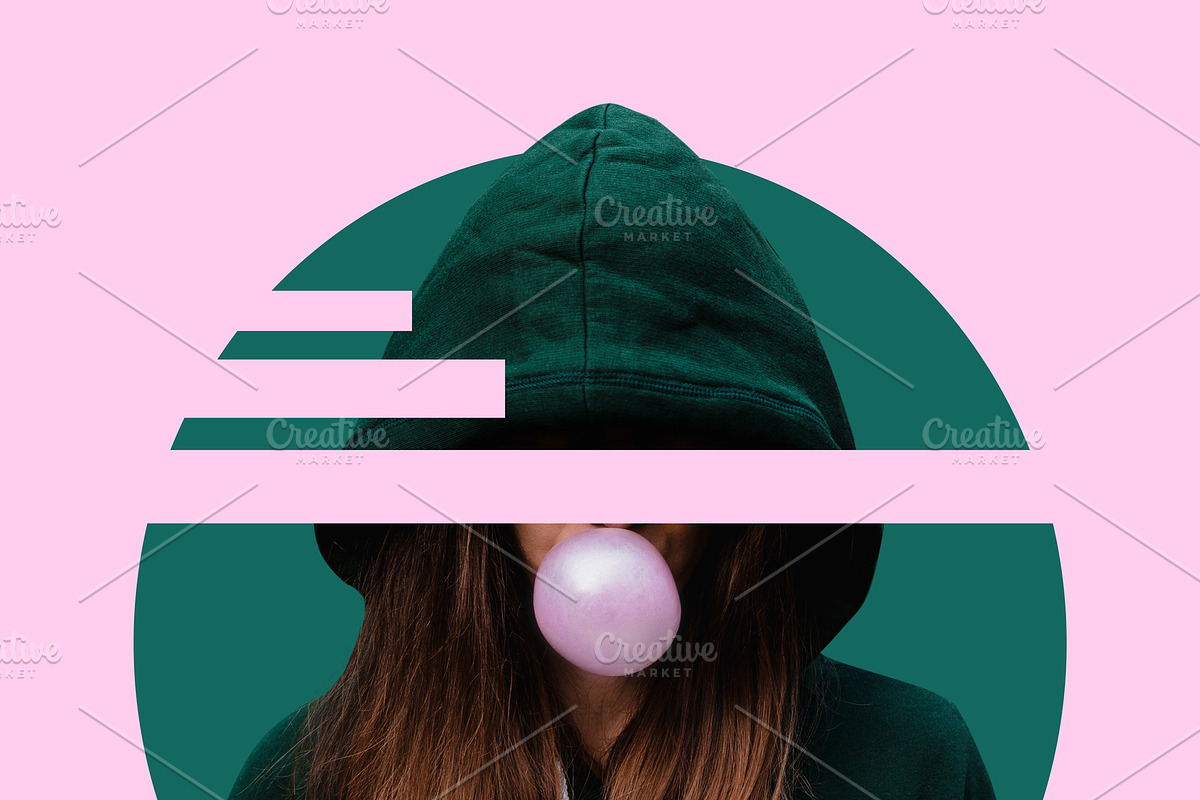 girl inflates chewing gum. bubble of, a Social Media Template by My world is my eyes (Photo 1 of 2)