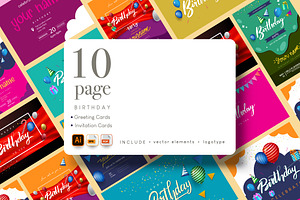 10 Pages Birthday Greeting Cards, an Invitation Template by OtpirusGraphic
