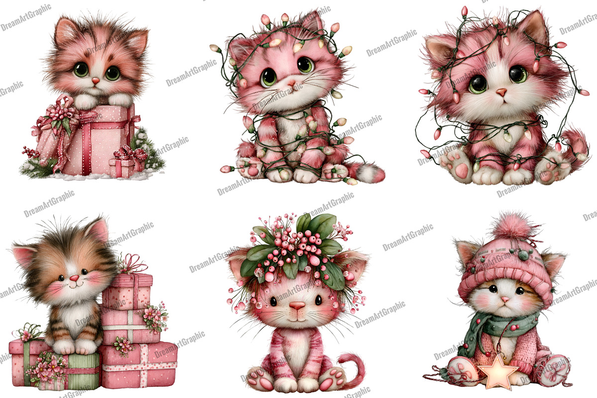Cute Christmas Cat Clipart, an Illustration by DreamArtGraphic (Photo 5 of 5)