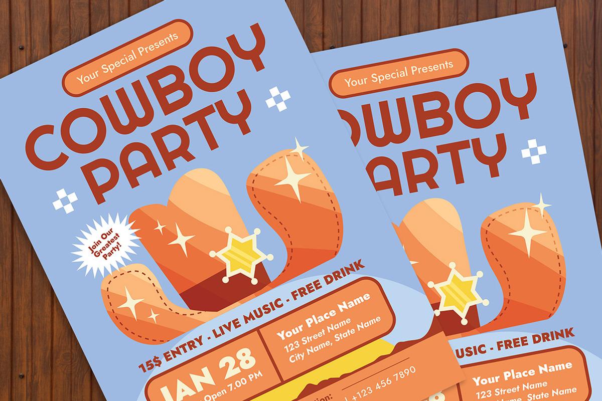 Cowboy Party Flyer, a Flyer Template by Gumico Studio. (Photo 3 of 3)