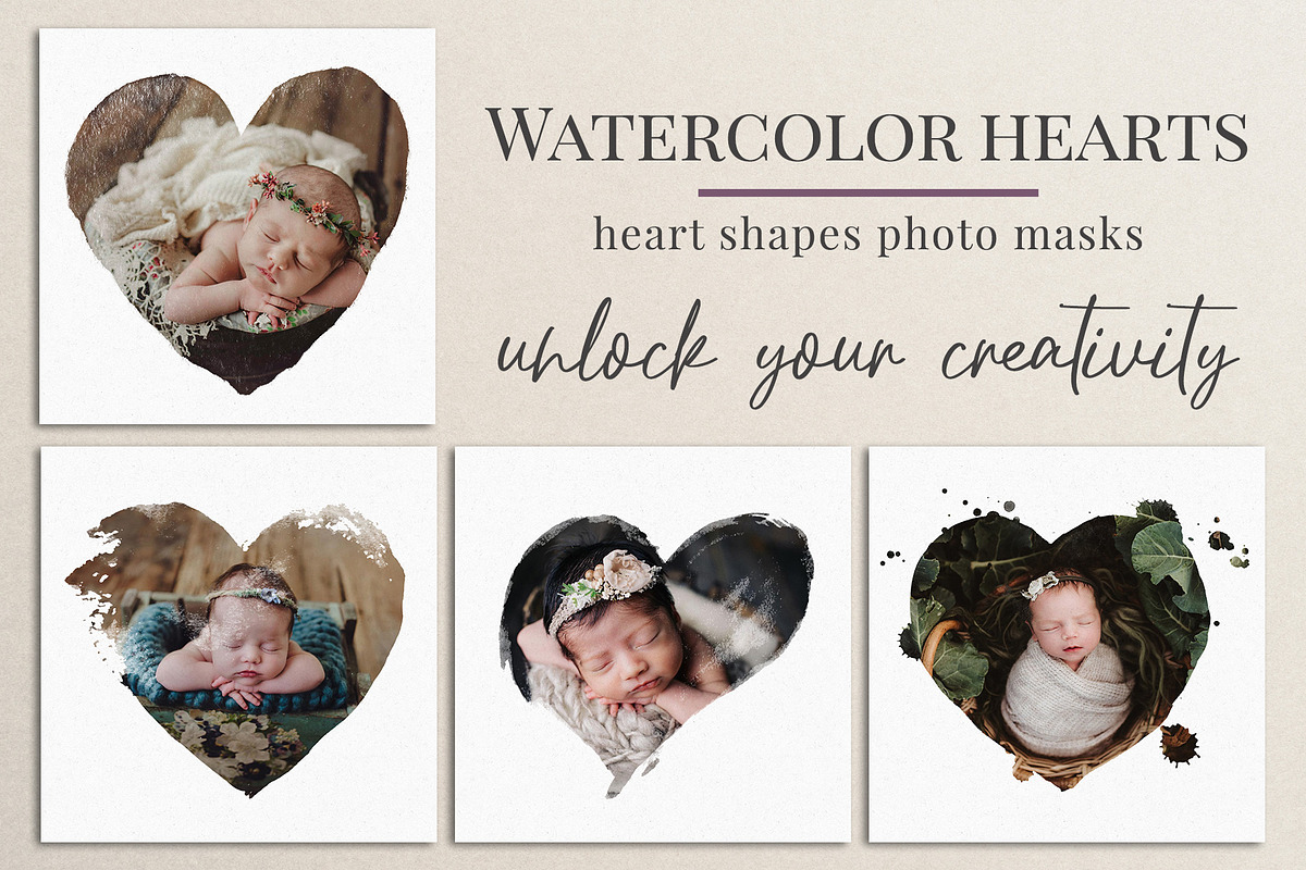 Watercolor hearts photo masks, a Layer Style Add-On by BrownLeopard (Photo 1 of 7)