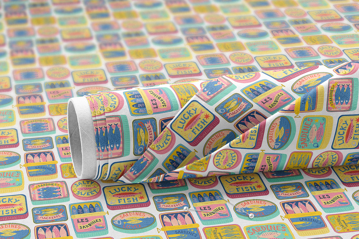 Mediterranean food Sardine patterns, a Pattern Graphic by Tani Kuzminka (Photo 18 of 25)
