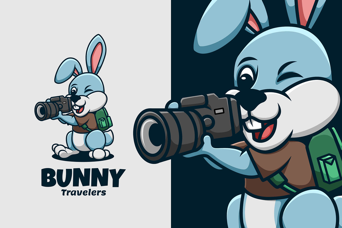 Bunny Travelers Cartoon Logo, a Poster Template by Gumrega Studio