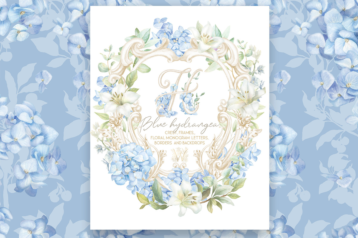 Hydrangea Lily Crest Watercolor Set, a Decorative Illustration by WonderWonder (Photo 9 of 9)