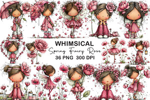 Whimsical Spring Fairy Rose Clipart, an Illustration by CraftArtStudio