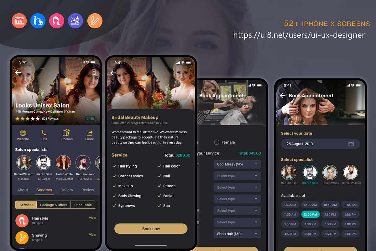 Barber & Salon UI Kit, an App Template by UX Design Master (Photo 8 of 13)