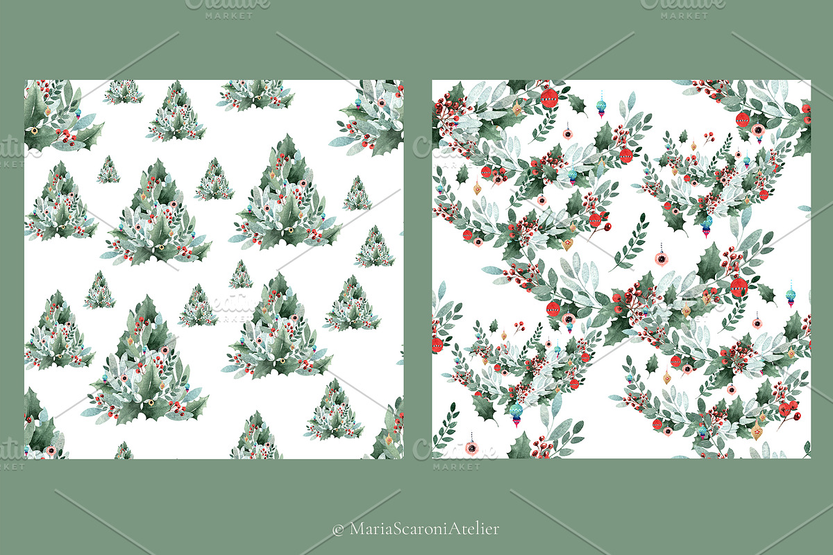 Watercolor Christmas Collection, a Decorative Illustration by MariaScaroniAtelier (Photo 7 of 11)