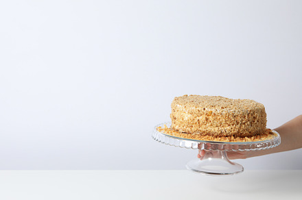 Concept of sweets, honey cake, space for text, a Food & Drink Photo by AtlasStudio PRO