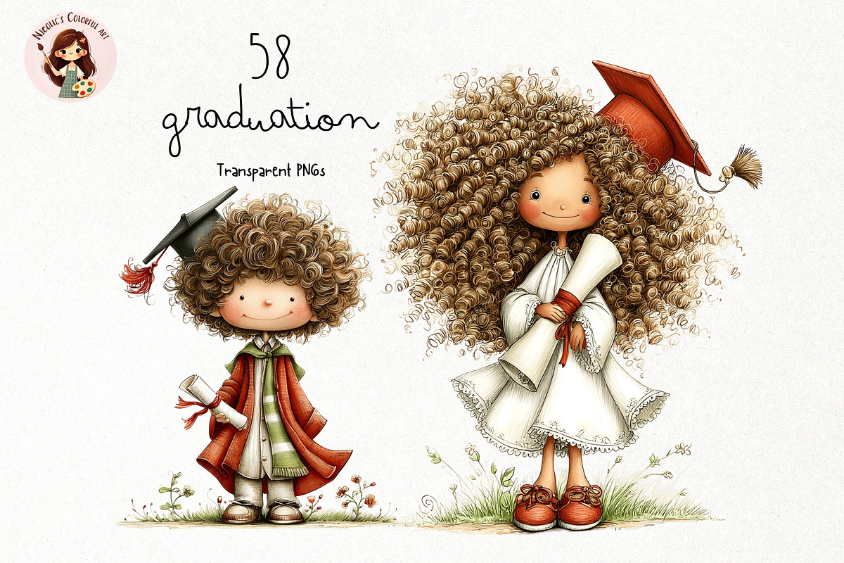 Graduation Kids Watercolor Clipart, an Education Illustration by Nicolle's Colorful Art (Photo 1 of 5)