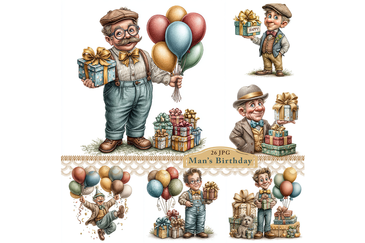 Man's Birthday Clipart JPG, a Person Illustration by Memories By Lea (Photo 1 of 20)