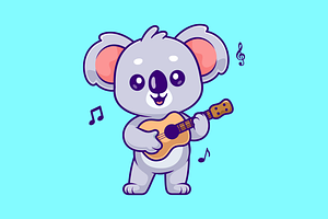 Cute Koala Playing Guitar Cartoon, an Animal Illustration by Catalyst Labs