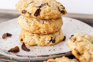 Oatmeal treat rustic food served healthy cookies, a Food & Drink Photo by Photo Drive Studio