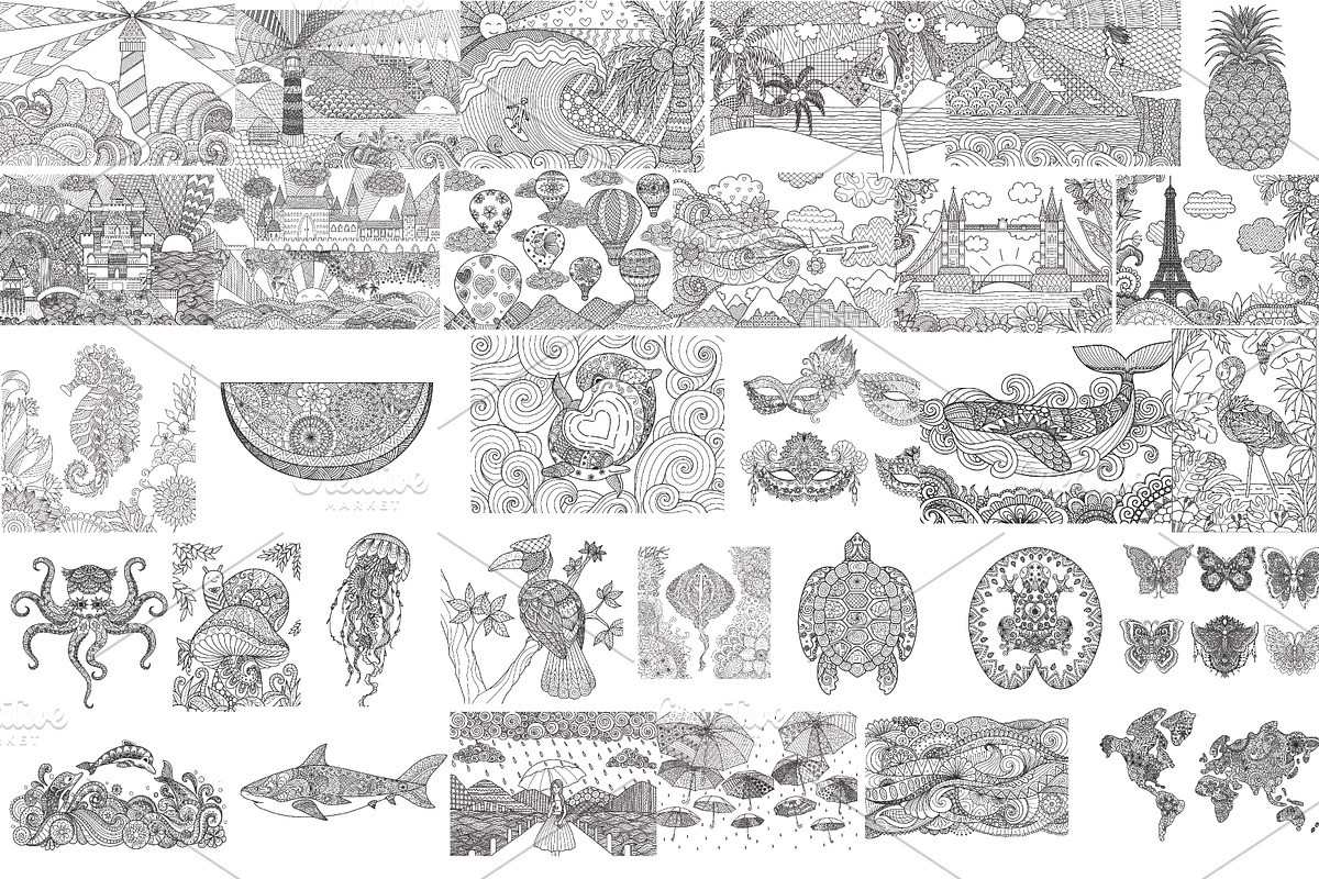 32 SUMMER COLORING PAGES, an Animal Illustration by Somjai King (Photo 2 of 2)