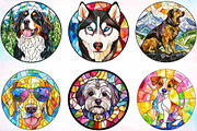 Round Stained Glass Dogs Clipart PNG, a Seasonal Illustration by Canvas Craft (Thumbnail 2 of 4)