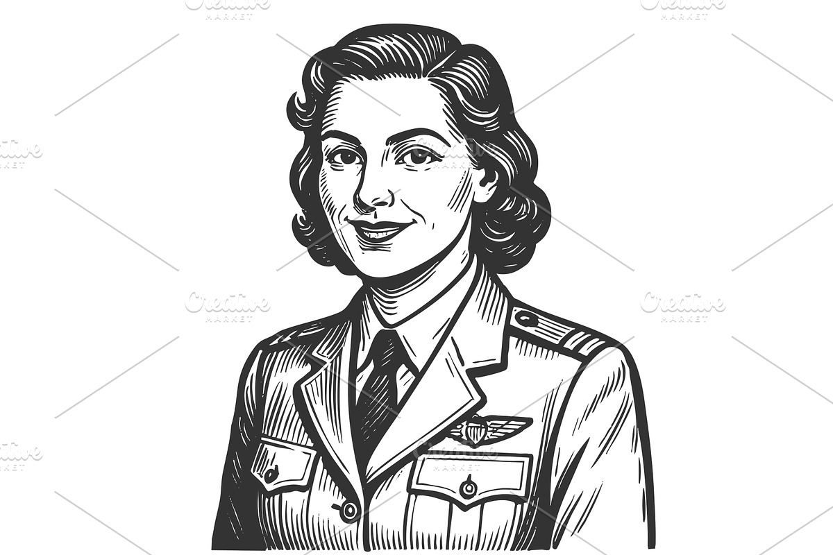 Vintage Female Air Force Officer in, a Person Illustration by AlexArt