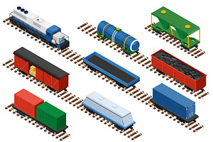 Isometric set of railway trains