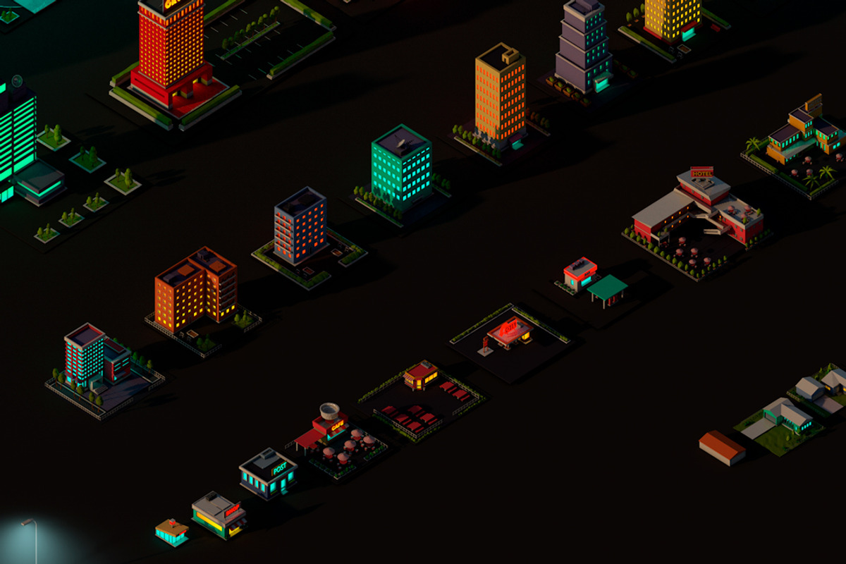 Cartoon Low Poly Night City Pack, an Architecture 3D Model by Anton Moek (Photo 7 of 12)