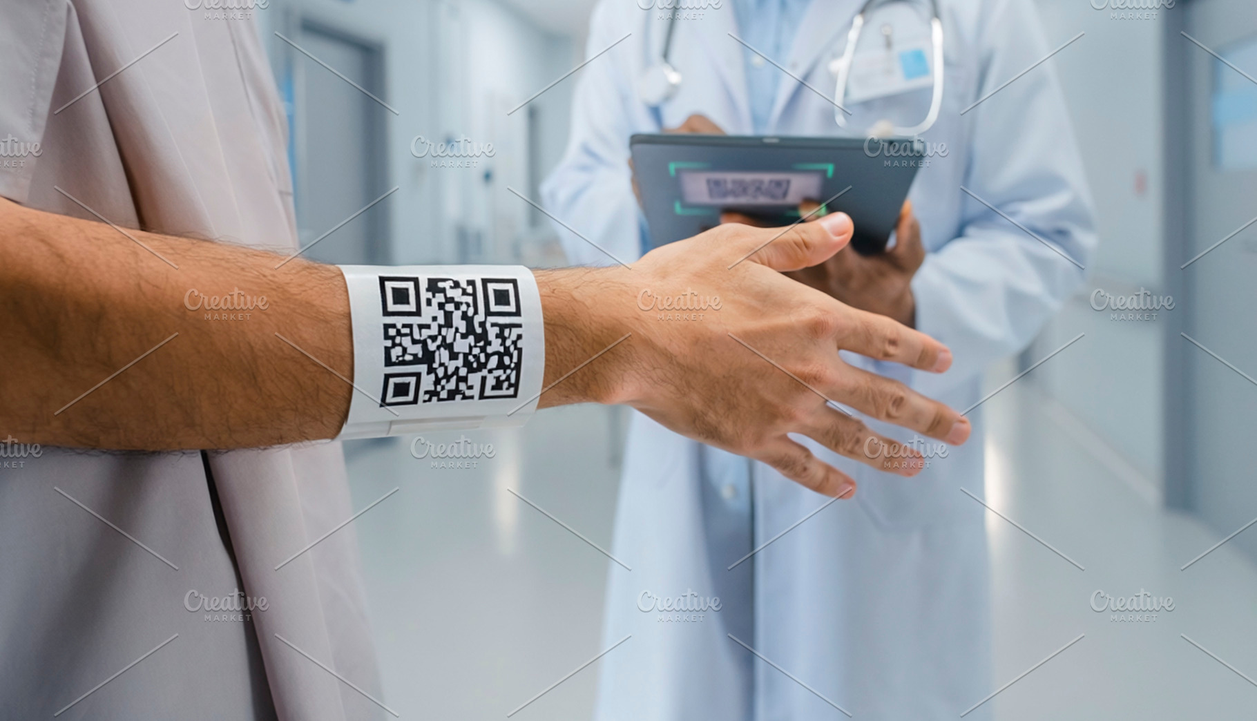 Patient wristband qr code on hospital, a Health & Medical Photo by DanFLCreativo