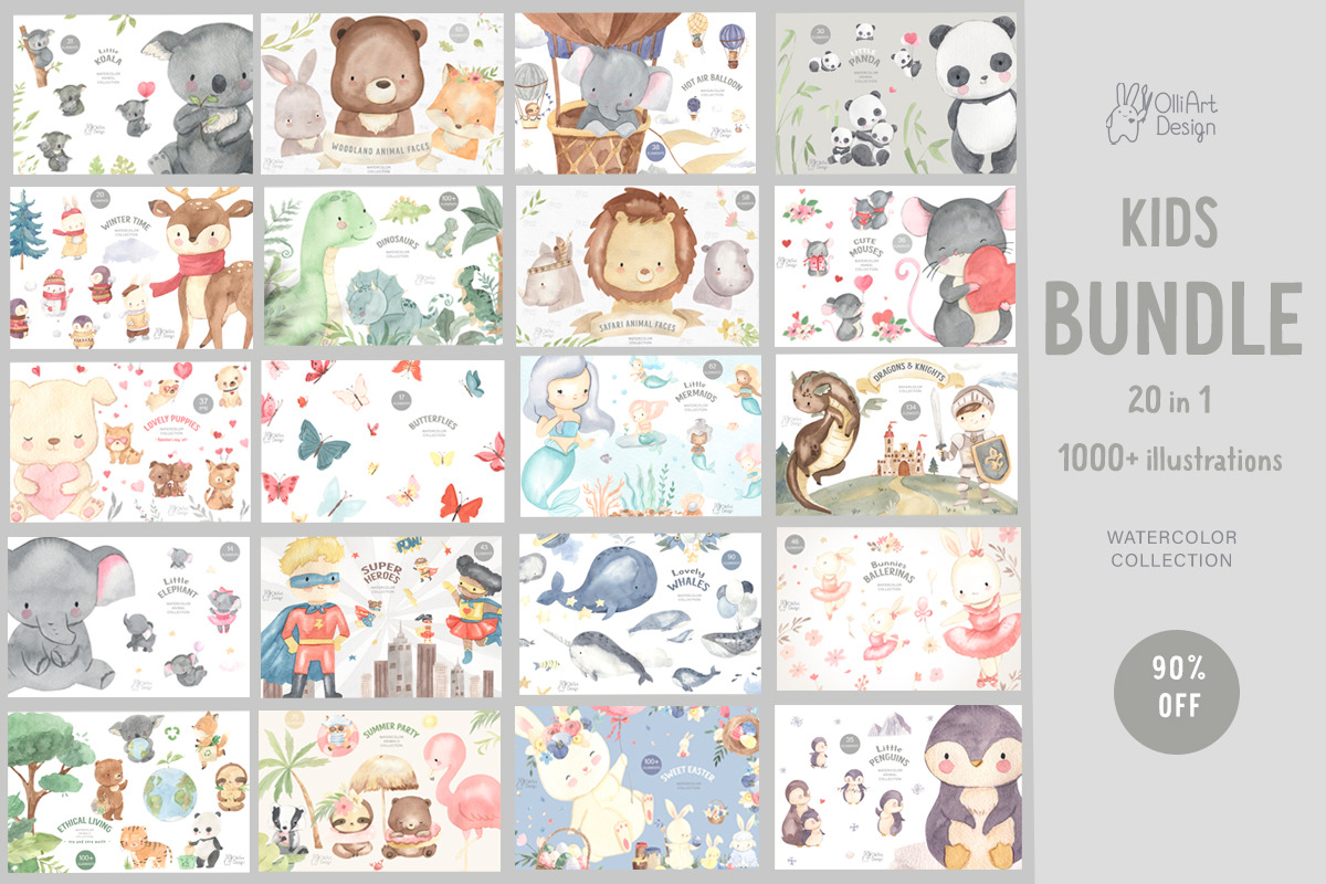 Kids BUNDLE. Watercolor, an Animal Illustration by OlliArtDesign (Photo 2 of 22)