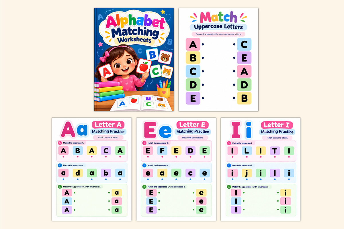 Alphabet Matching Worksheets, a Stationery Template by Shumaya (Photo 2 of 4)