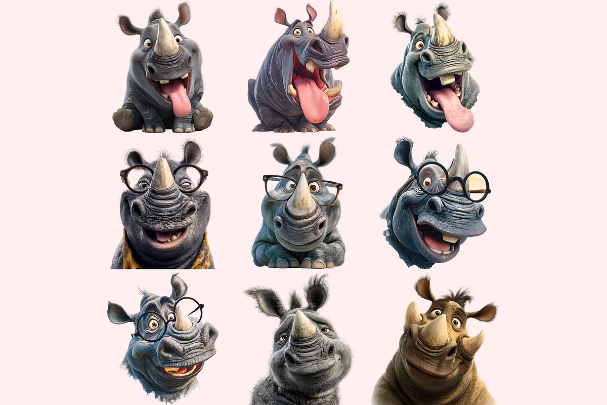 Funny Rhino Clipart PNG Bundle, a Graphic by M9 Design (Photo 5 of 10)