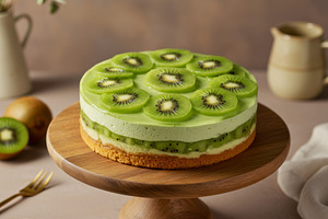 Elegant kiwi cheesecake on wooden st, a Food & Drink Photo by professorinc