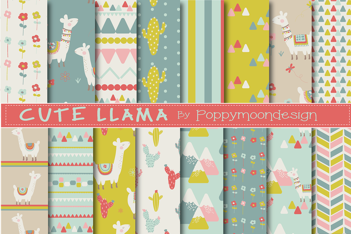 Cute llama paper, a Pattern Graphic by Poppymoondesign (Photo 1 of 5)