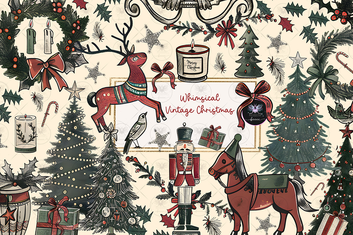 Christmas Vintage Whimsical  Clipart, an Illustration by BigCakeBee (Photo 1 of 4)