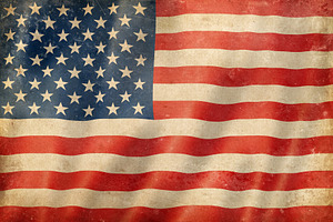 Old vintage flag of United States, worn and stained, a Background Photo by GoodGoods