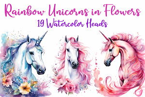 Unicorn in wreath of flowers, an Animal Illustration by Michiru13