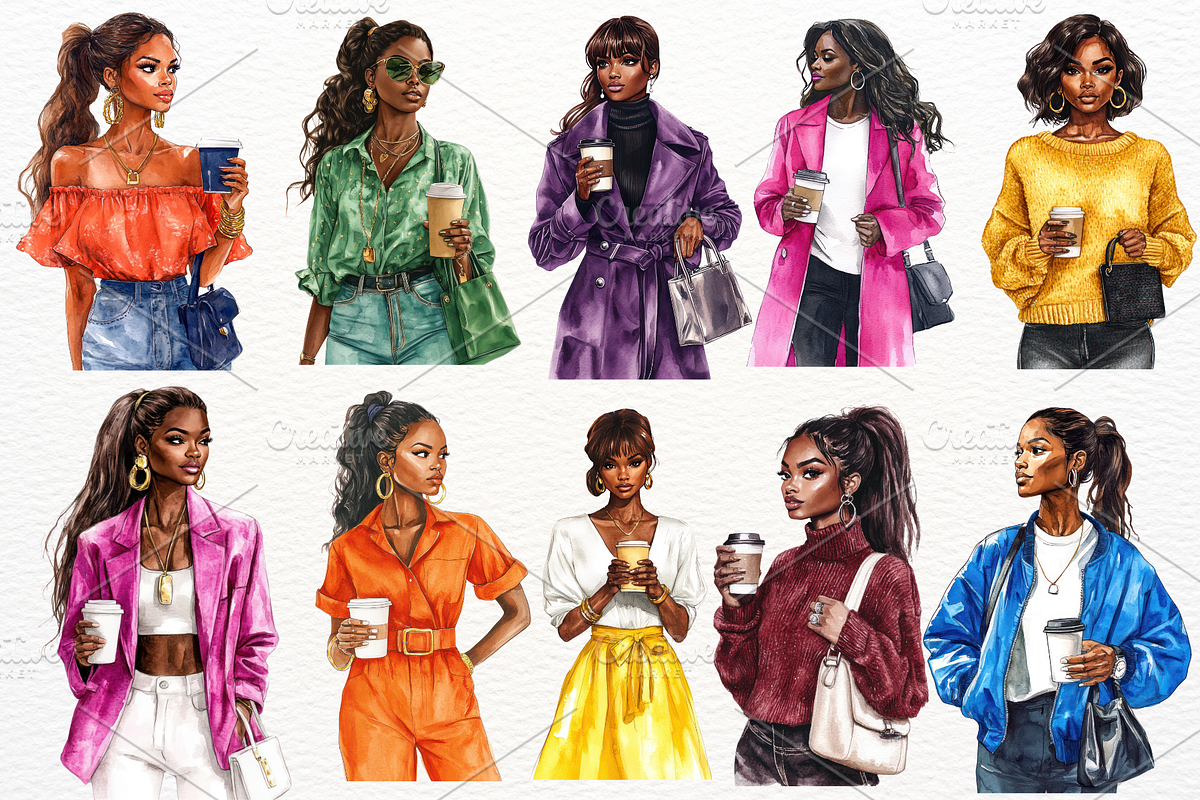 Coffee Girl Clipart Watercolor PNG, a Decorative Illustration by Maysa Art (Photo 3 of 4)