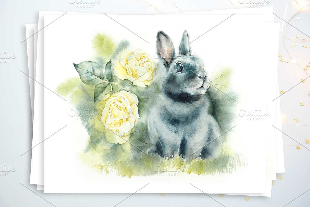 Watercolor Set Rabbits, an Animal Illustration by Budogoshch (Photo 8 of 9)