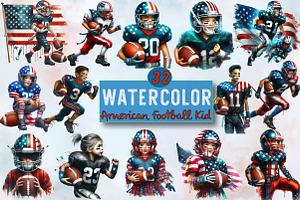 Watercolor American Football Kid Cli, an Illustration by SVGArt