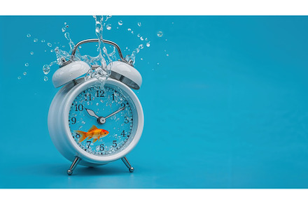 White alarm clock with water splash