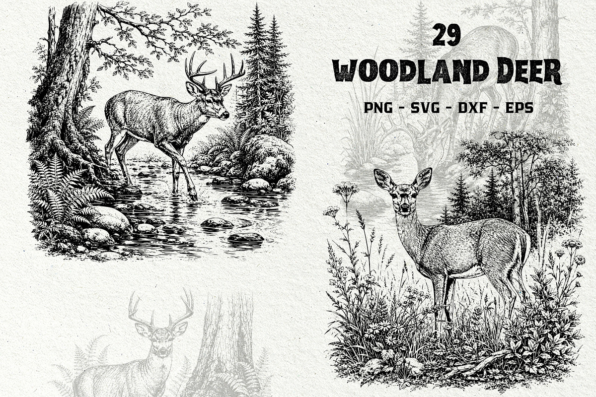 Woodland Deer Engraving Graphics, an Animal Illustration by DENIDigitalArtSudio (Photo 1 of 7)