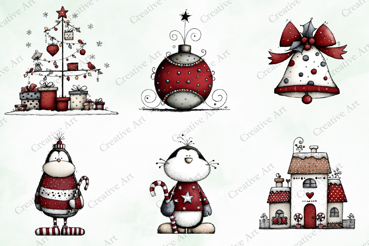 Whimsical Quirky Christmas Clipart, an Illustration by Creative Art (Photo 7 of 13)