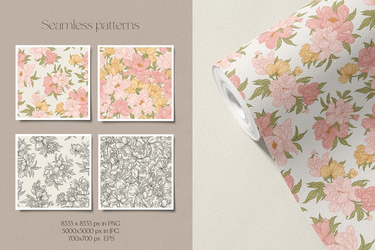 My lovely peonies. Color & B&W, an Illustration by Lisla (Photo 6 of 11)
