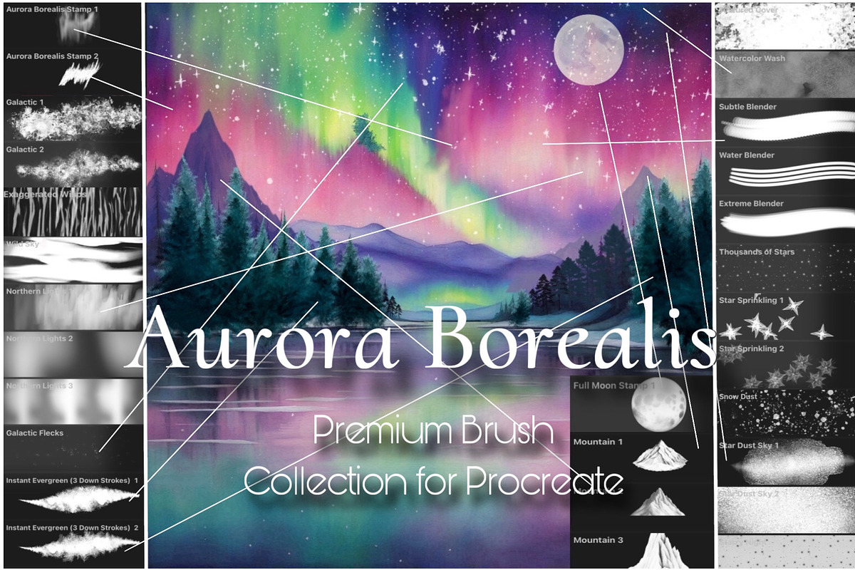 Aurora Borealis Premium Brushes, a Brush Add-On by Willow & Wheat (Photo 1 of 5)