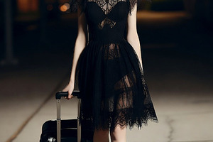 beautiful young goth woman walks on sideway in city center with, a Photo by WorldOfPhotos