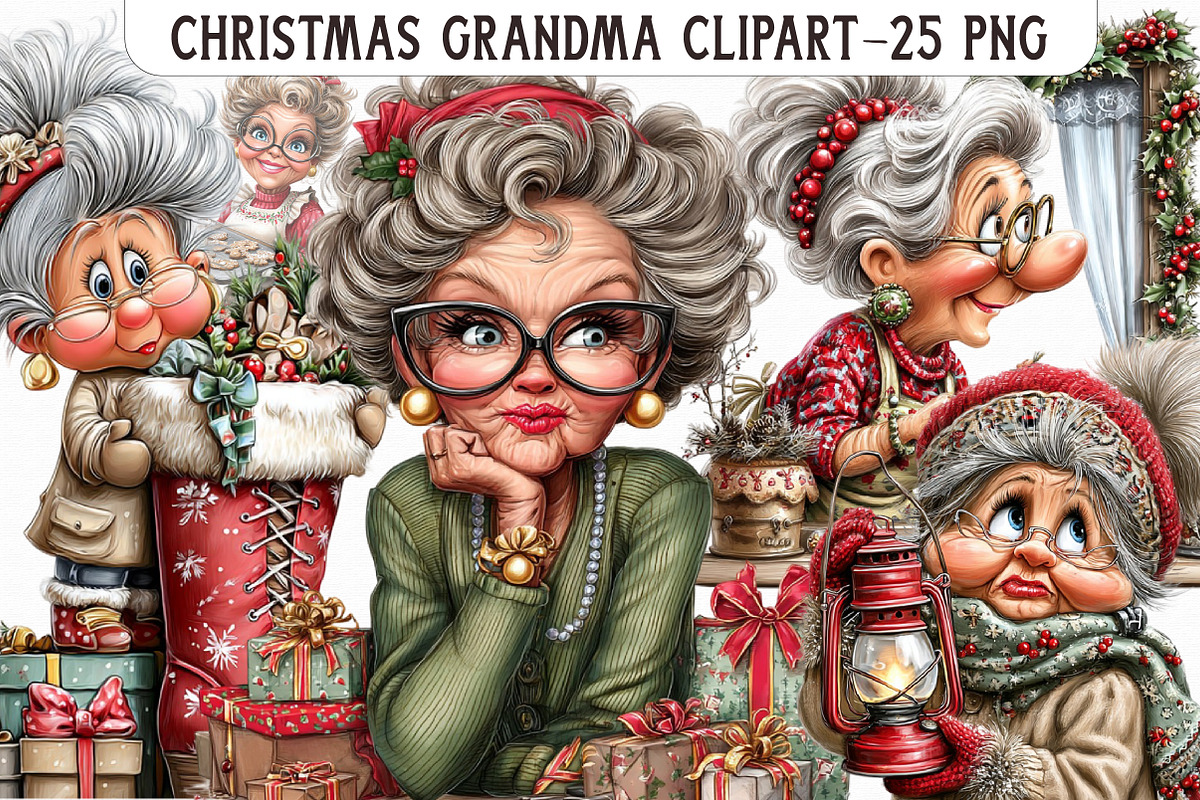 Christmas Grandma Clipart, an Illustration by Libby Wishes (Photo 1 of 6)