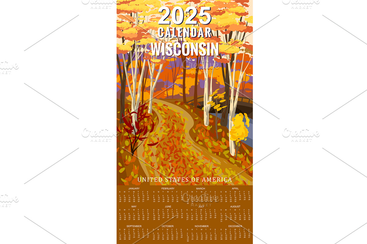 Calendar Monthly 2025 Wisconsin, an Illustration by Vector_Up